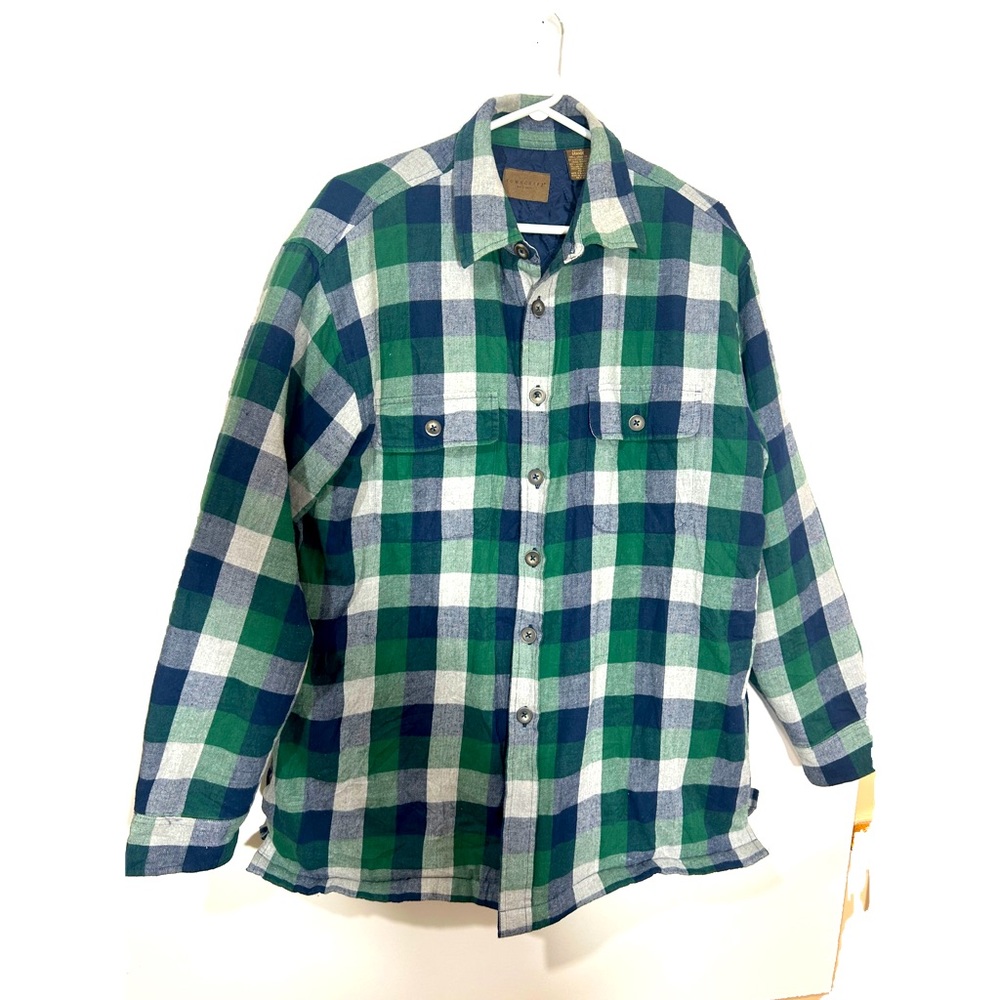 TOWNCRAFT CHECKERED GREEN AND CREAM COLOUR PADED FLANNEL SHIRT SIDE POCKETS  L